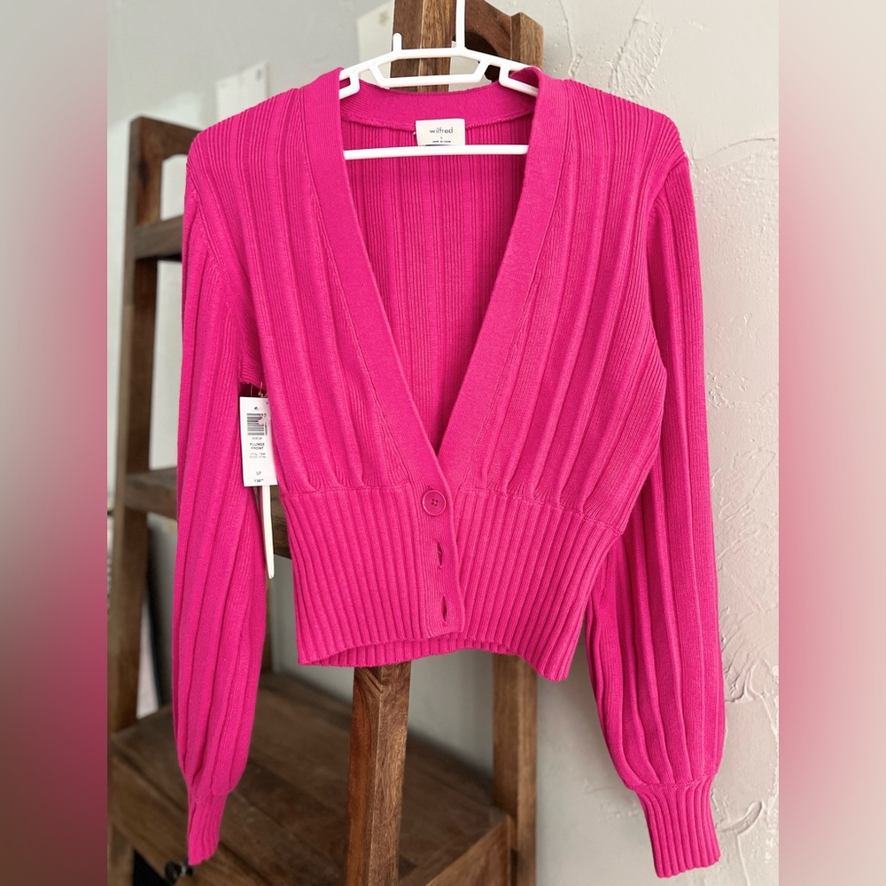 Aritzia Wilfred Thais Plunge Front Cardigan NWT S VITAL PINK ROSE VITAL